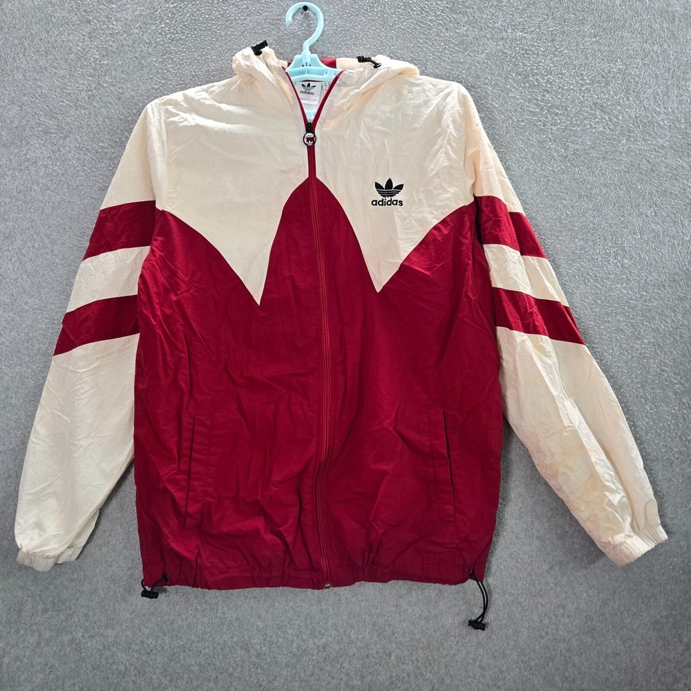 VINTAGE Adidas Women Jacket 2XL Red Track Hooded Logo Trefoil Full Zip Y2K READ